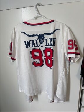 Morgan Wallen - White Baseball Jersey Red & Navy Accents